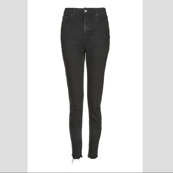 Topshop Raw Hem Washed Black High Waisted Jeans - Picture 3 of 4